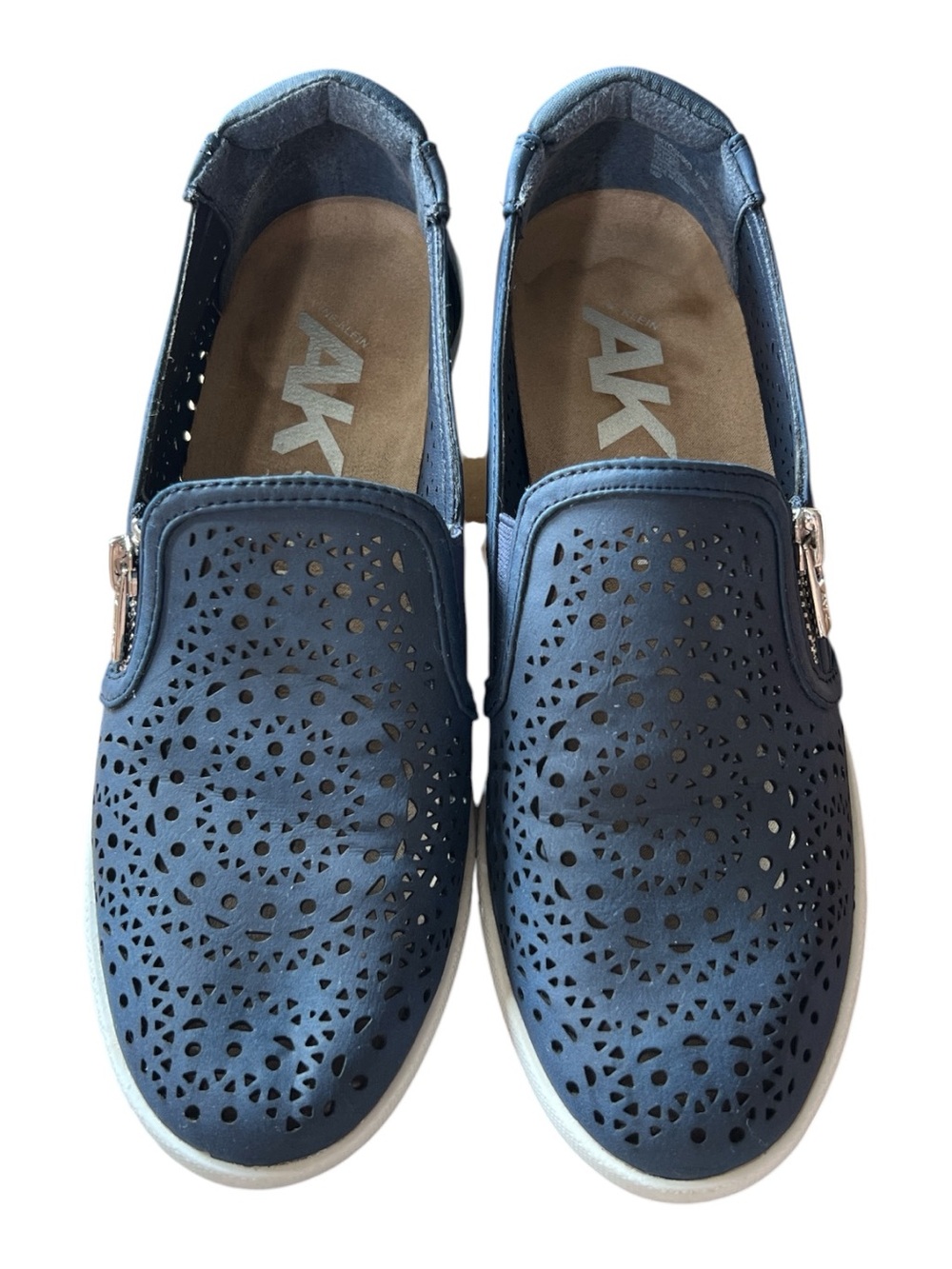 Anne Klein Navy Perforated Slip-On Sneakers